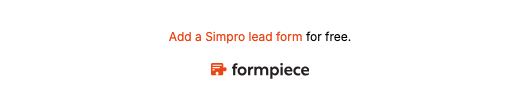 The Formpiece logo and "Add a Simpro lead form for free" link under a lead form